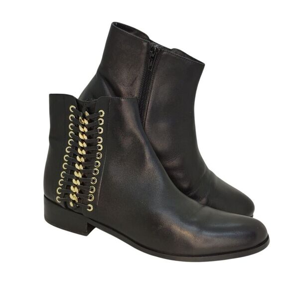 Vanell Rhena Designer Womens Pre-owned Black Leather Ankle Boots w/Zipper-sz. 9N - Picture 1 of 7